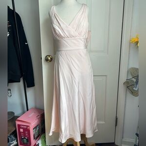 light pink silk J Crew midi dress
